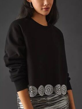 Anthropologie Canapé Embellished Fleece Sweatshirt